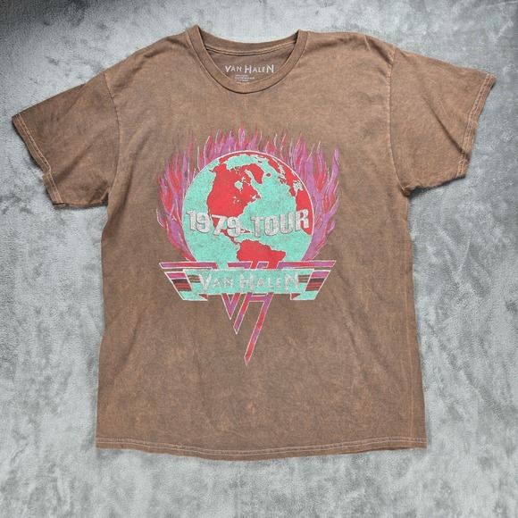 Van Halen 1979 World Tour Graphic T-Shirt Band Tee Brown Sz Large - Picture 1 of 7